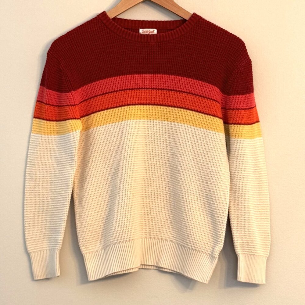 Cat & Jack Red Orange Yellow Striped Kids Sweater